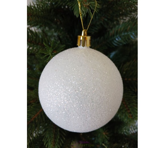 Новорічна куля "Блискітки" Ø80мм біла, ціна за набір 4шт